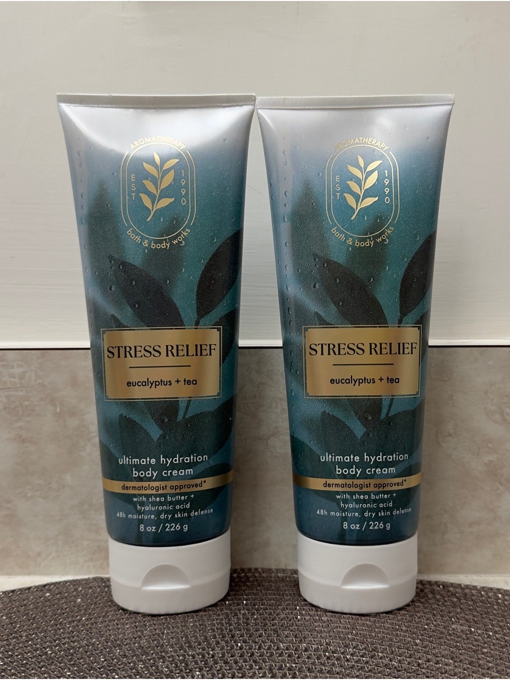 NWT Bath & Body Works Stress Relief Eucalyptus + Tea Body Cream Duo BBW
